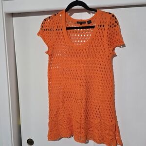 Bright Orange Crochet Tunic Top